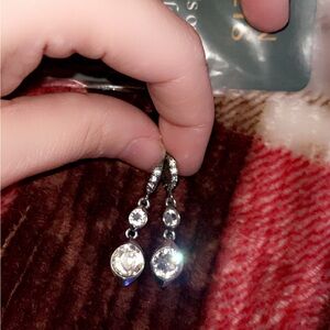 GIVENCHY 925 Authentic Elegant Silver Drop Earrings w/ CZ accents